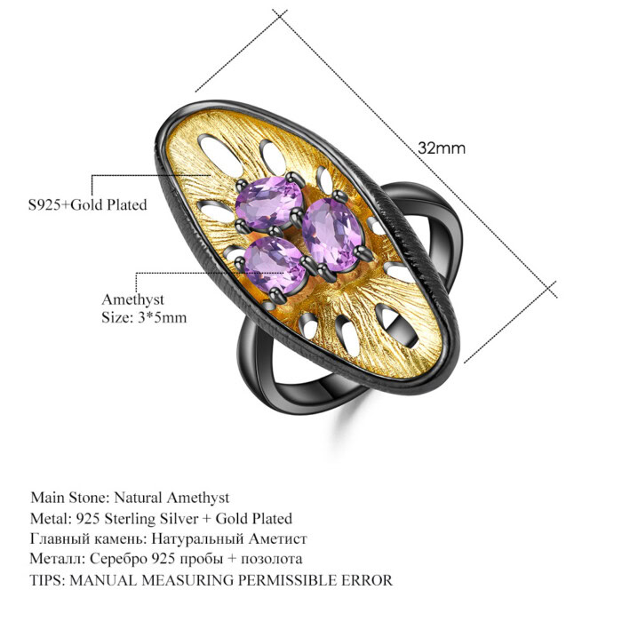 Schwarz damen Ring mit Amethyst