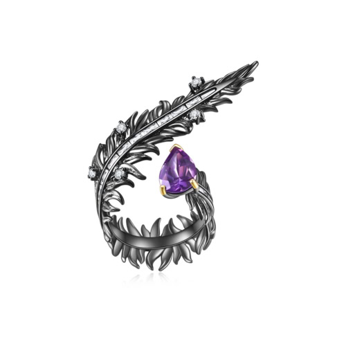 Schwarz Feder Ring damen mit Edelstein