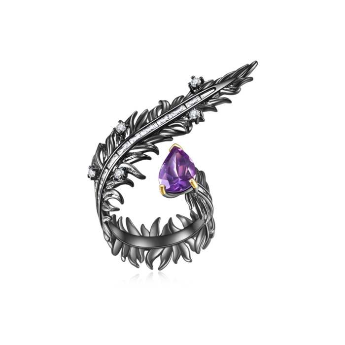 Schwarz Feder Ring damen mit Edelstein