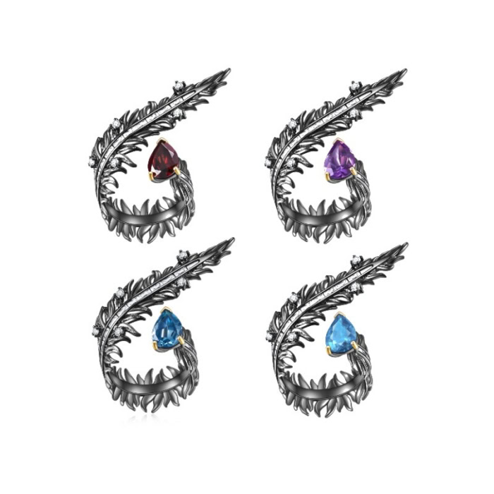 Schwarz Feder Ring damen mit Edelstein