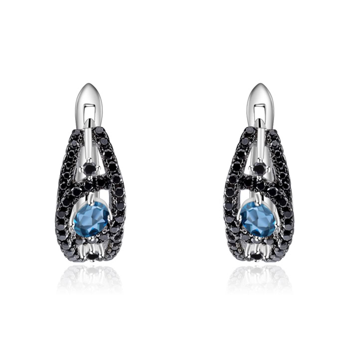Hoop Ohrringe Stecker silber London Blue Topas