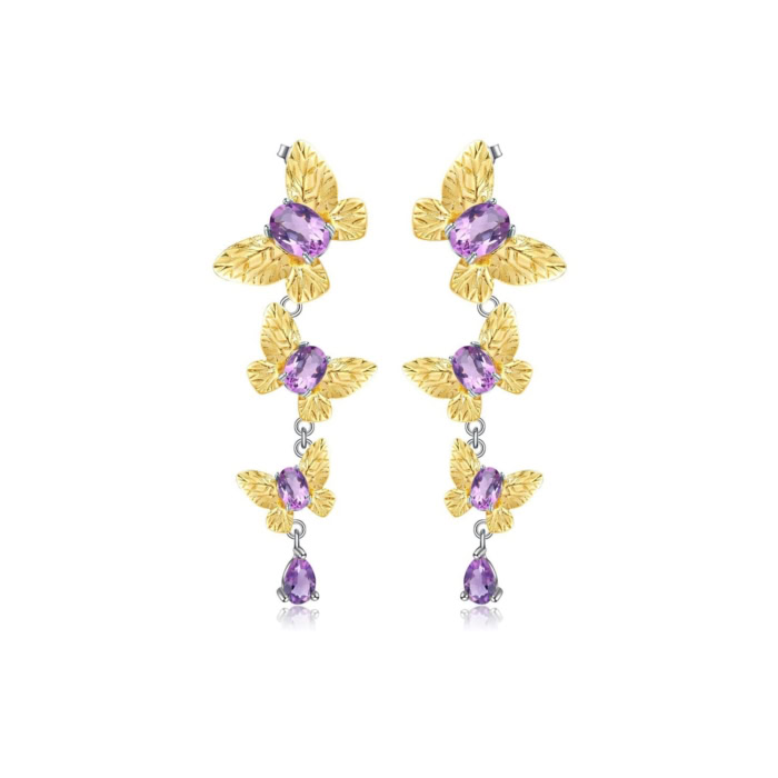 Schmetterling Ohrringe Gold Amethyst