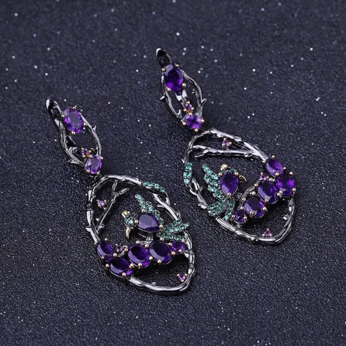 Kolibri Ohrringe Damen silber Amethyst