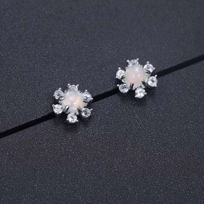 Blumen Ohrringe Stecker Silber mit Saphir – Bild 4