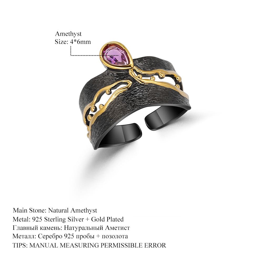 Schwarzer Ring mit Amethyst Schwarzer Ring mit Amethyst