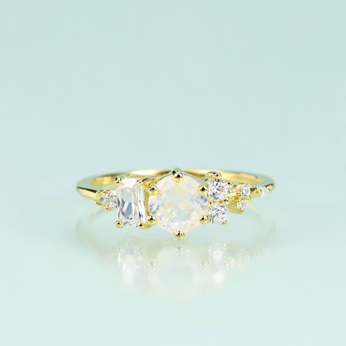 Damen Mondstein Ring Gold