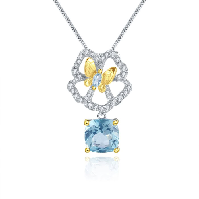 Silber Blumen Kette mit Topas