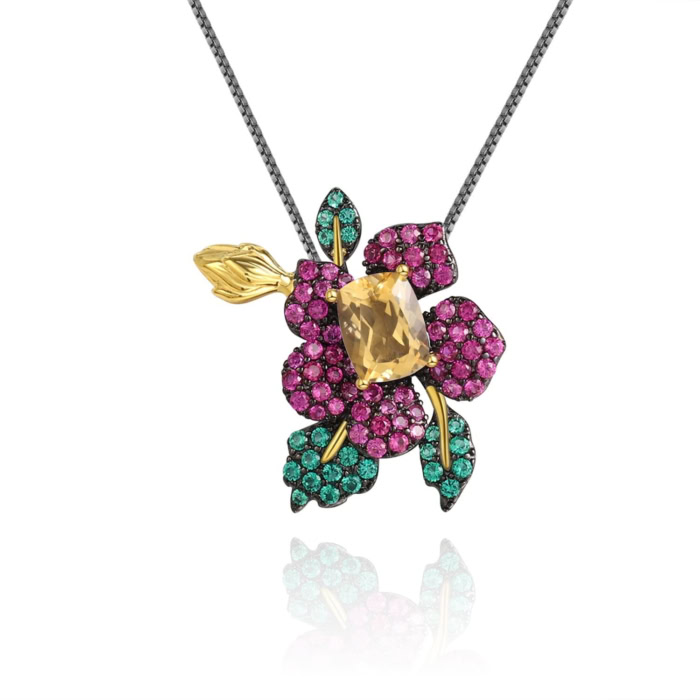 Bunt Blumen Kette mit Citrin