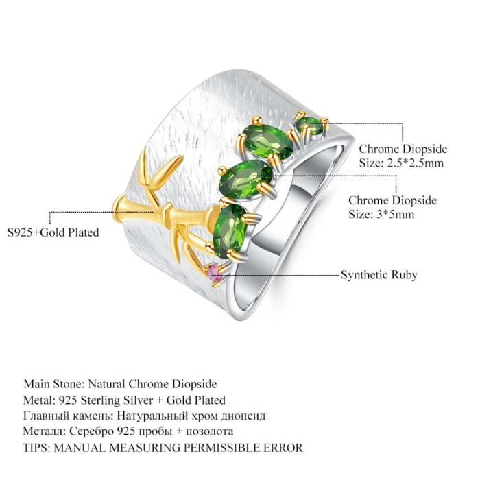 Silber Ring Breiter mit Diopside