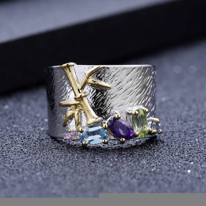 Breiter Ring mit Bunt Edelstein