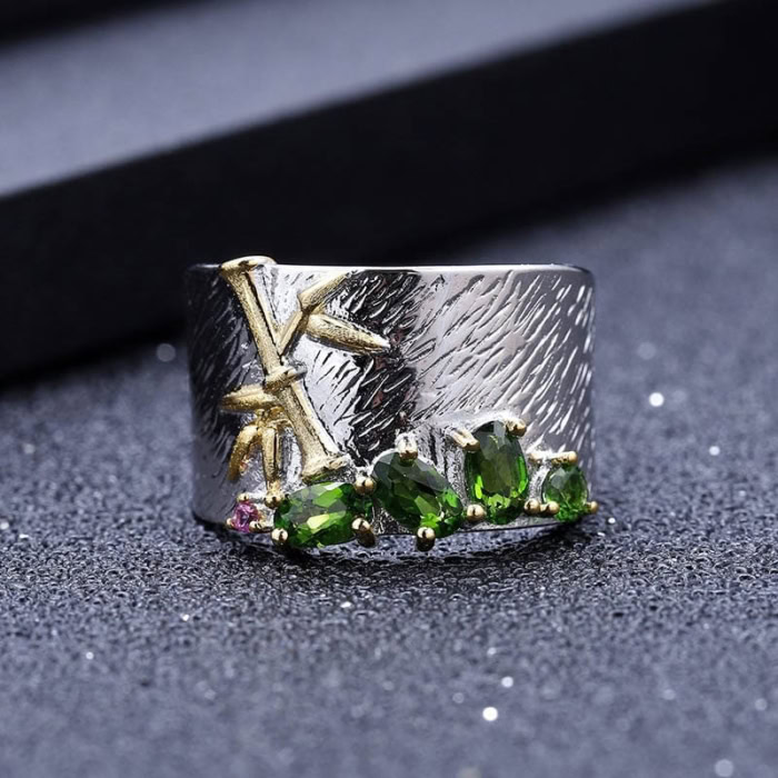 Silber Ring Breiter mit Diopside