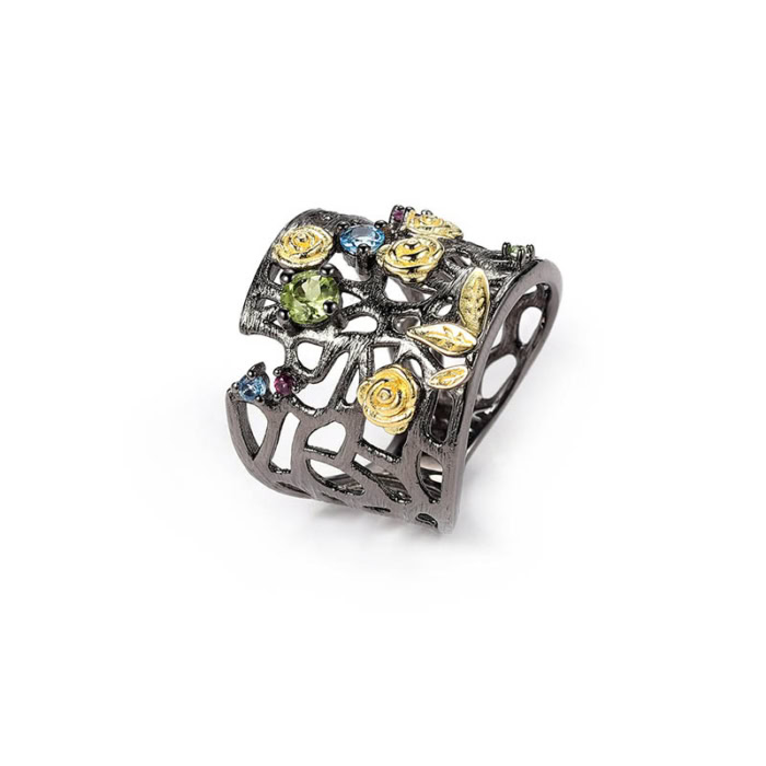 Gittergewebe Ring mit Bunt Edelstein