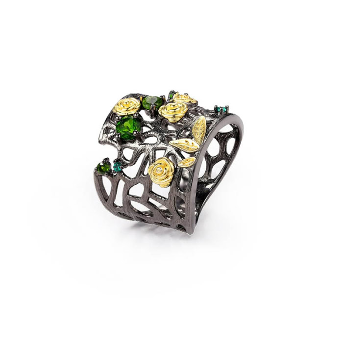 Gittergewebe Ring mit Bunt Edelstein