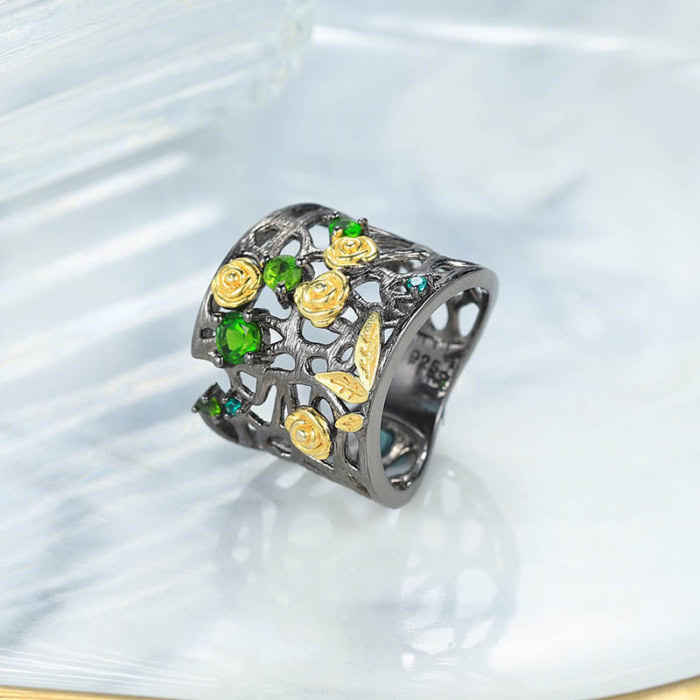 Gittergewebe Ring mit Bunt Edelstein