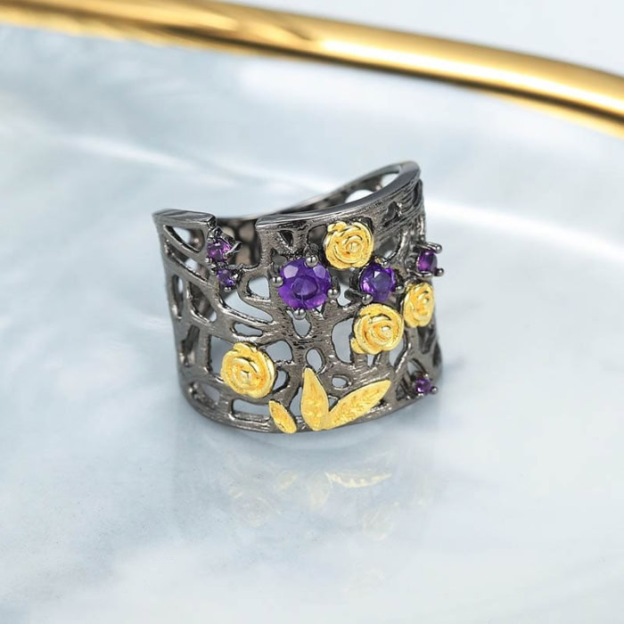 Gittergewebe Ring mit Bunt Edelstein