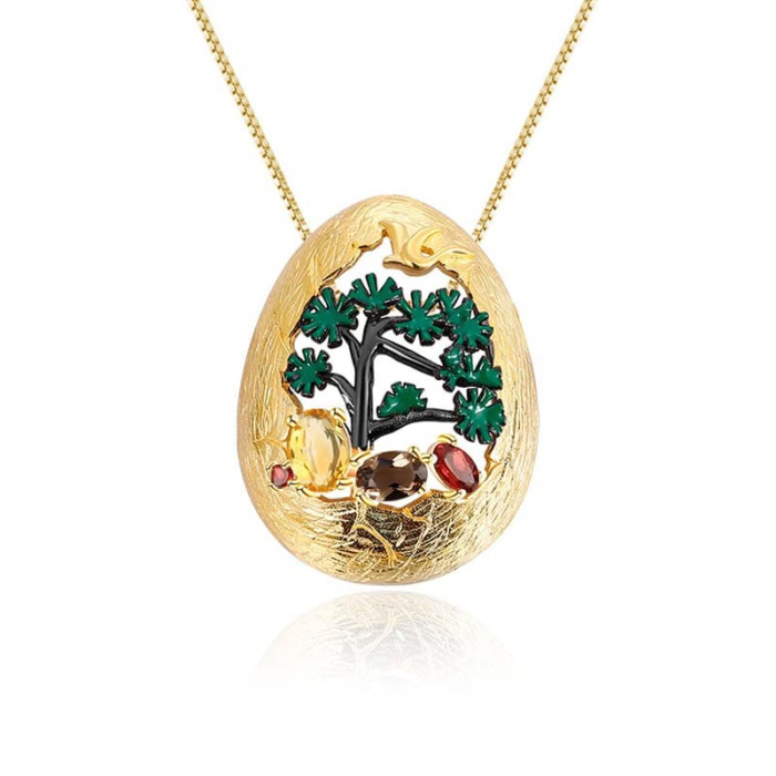 Edelstein Kette mit Ovalem Anhänger
