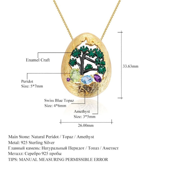 Edelstein Kette mit Ovalem Anhänger
