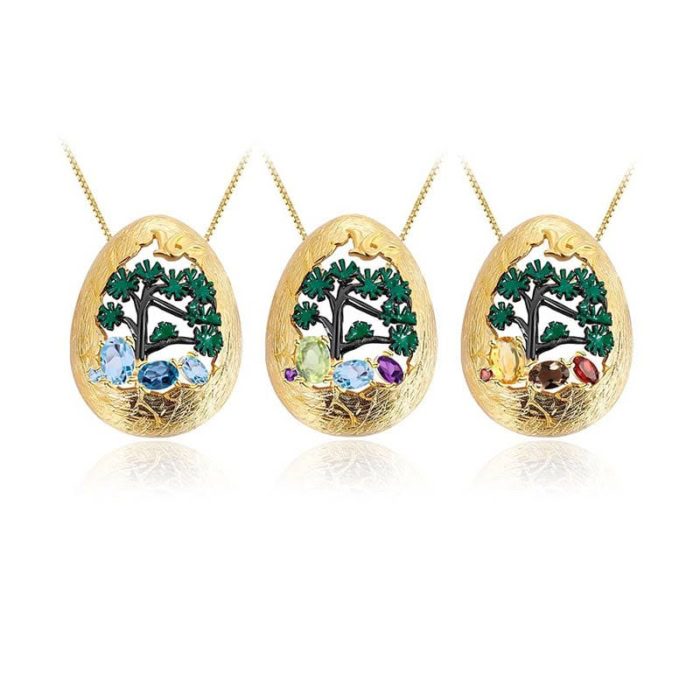 Edelstein Kette mit Ovalem Anhänger