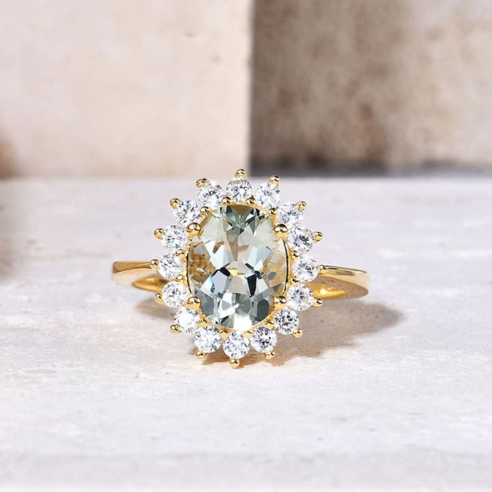 Grüner Amethyst Ring mit Zirkonia