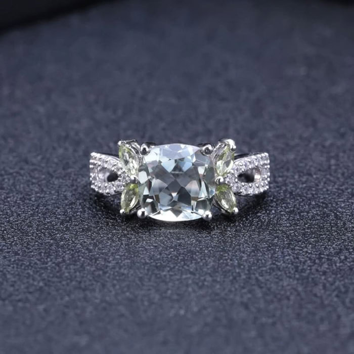 Quadratischer Edelstein Ring Aus Silber