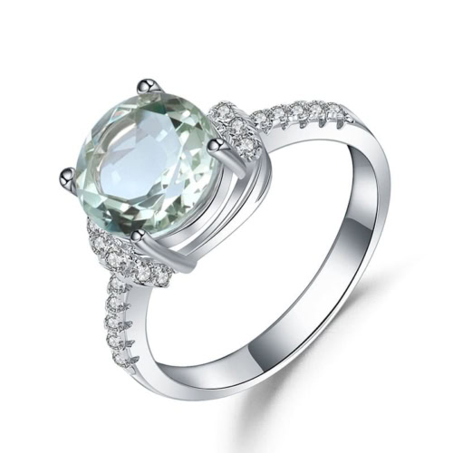 Verlobungsring Silber mit Grüner Amethys
