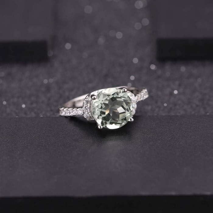 Verlobungsring Silber mit Grüner Amethys