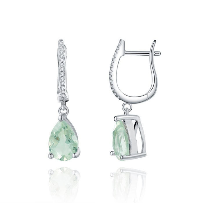 Ohrringe Silber mit Tropfen Grüner Amethys
