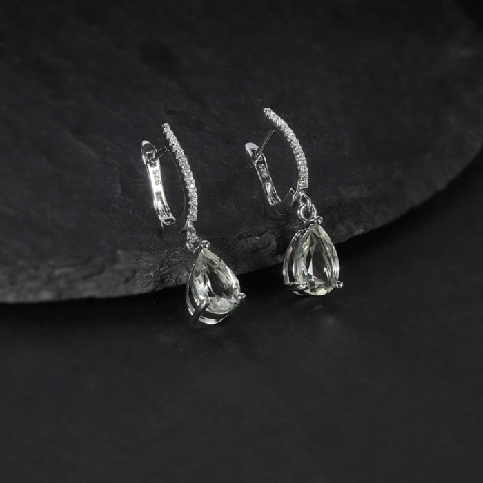 Ohrringe Silber mit Tropfen Grüner Amethys