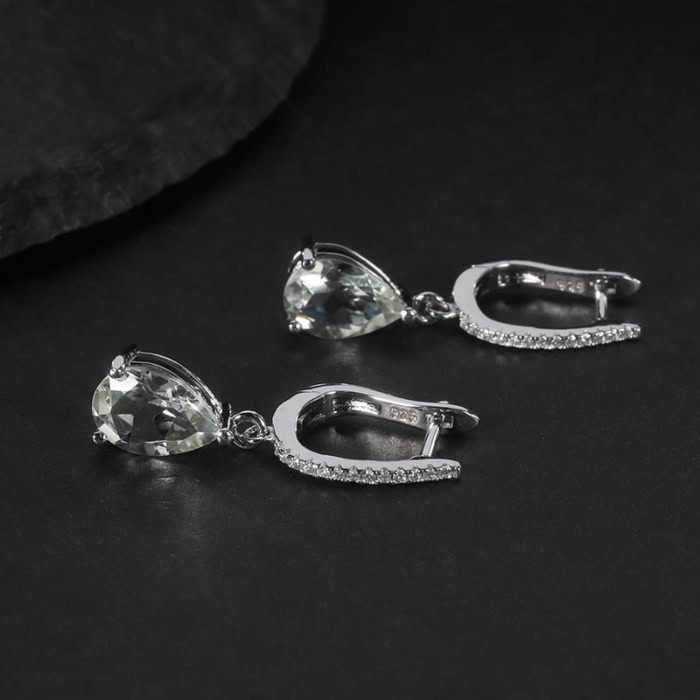 Ohrringe Silber mit Tropfen Grüner Amethys