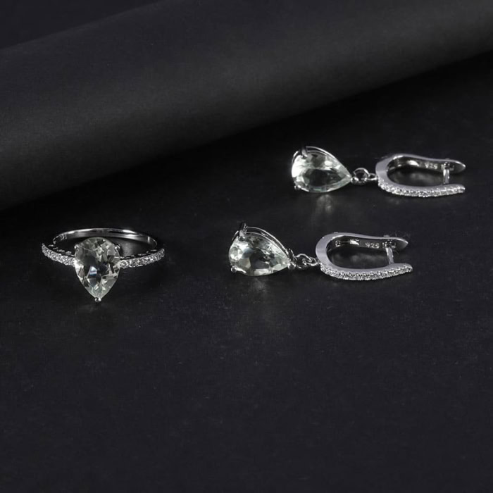 Ohrringe Silber mit Tropfen Grüner Amethys