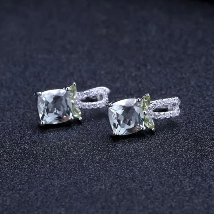 Eckige Grüner Amethys Ohrringe mit Zirkonia