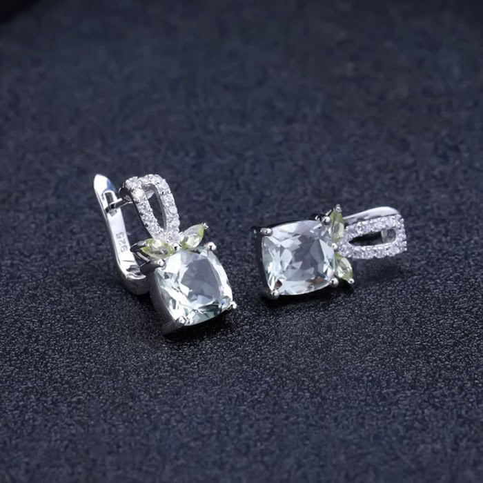 Eckige Grüner Amethys Ohrringe mit Zirkonia