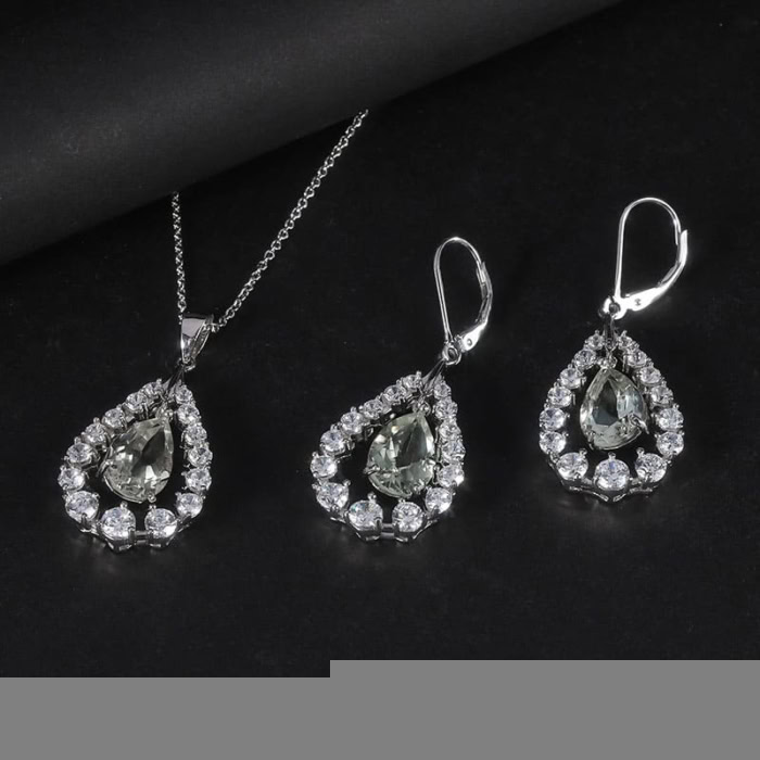 Kette Damen mit Grüner Amethys und Zirkonia