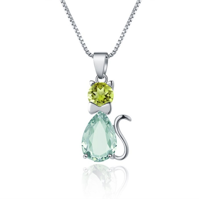 Katzen Kette mit Grüner Amethys und Peridot