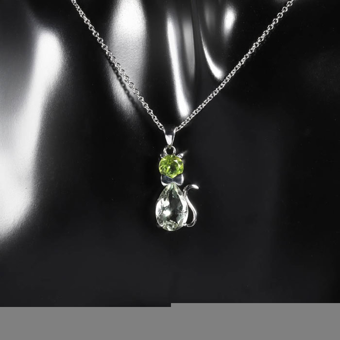 Katzen Kette mit Grüner Amethys und Peridot