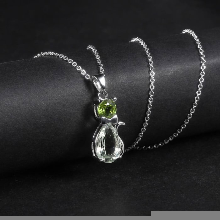 Katzen Kette mit Grüner Amethys und Peridot