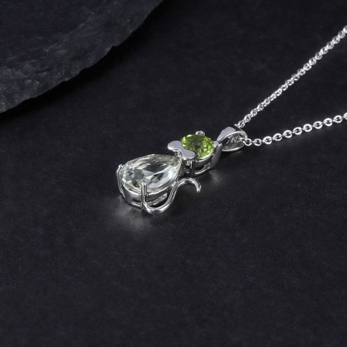Katzen Kette mit Grüner Amethys und Peridot