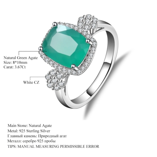 Baguette Grün Achat Ring mit Zirkonia