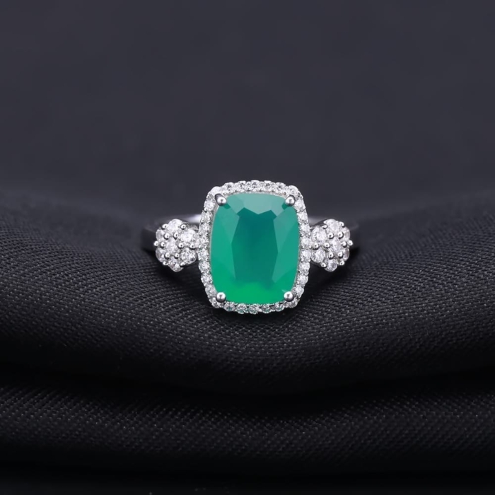 Baguette Grün Achat Ring mit Zirkonia