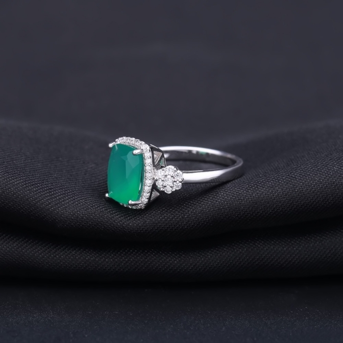 Baguette Grün Achat Ring mit Zirkonia