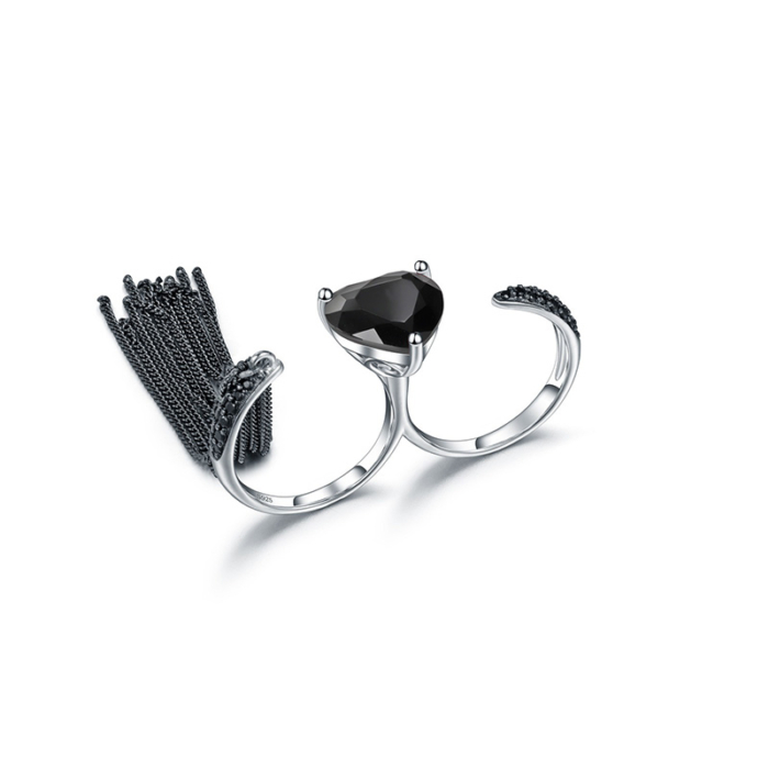 Quaste Ring Silber mit Schwarzer Achat