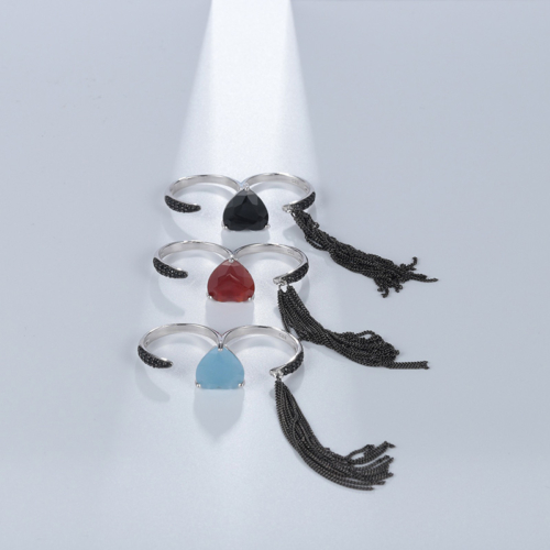 Quaste Ring Silber mit Schwarzer Achat