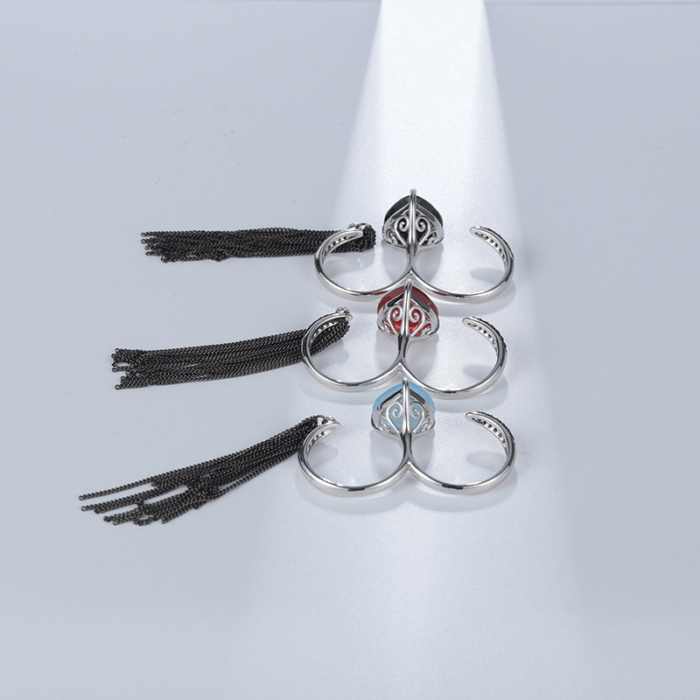 Quaste Ring Silber mit Schwarzer Achat