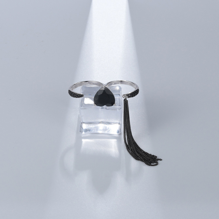 Quaste Ring Silber mit Schwarzer Achat