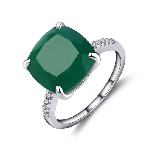 Quadrat Solitär Ring mit Grün Achat