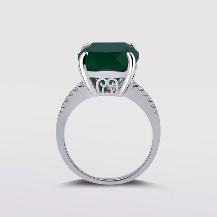 Quadrat Solitär Ring mit Grün Achat