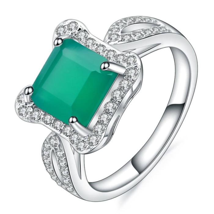 Grün Achat Ring mit Zirkonia