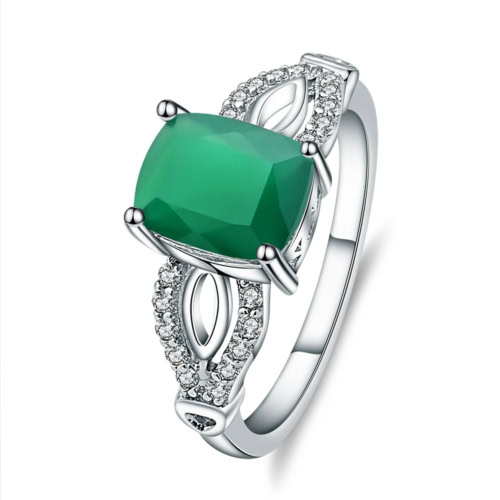 Quadrat Grün Achat Ring mit Zirkonia