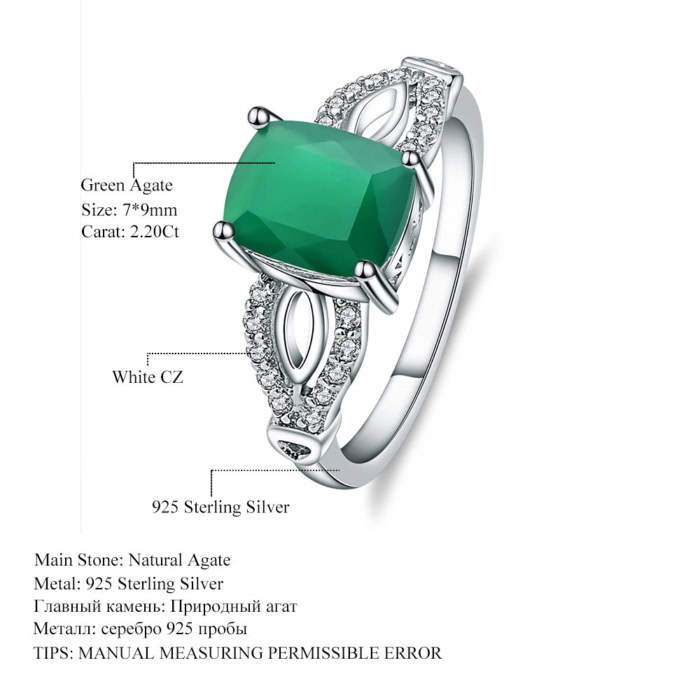 Quadrat Grün Achat Ring mit Zirkonia