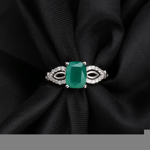 Quadrat Grün Achat Ring mit Zirkonia